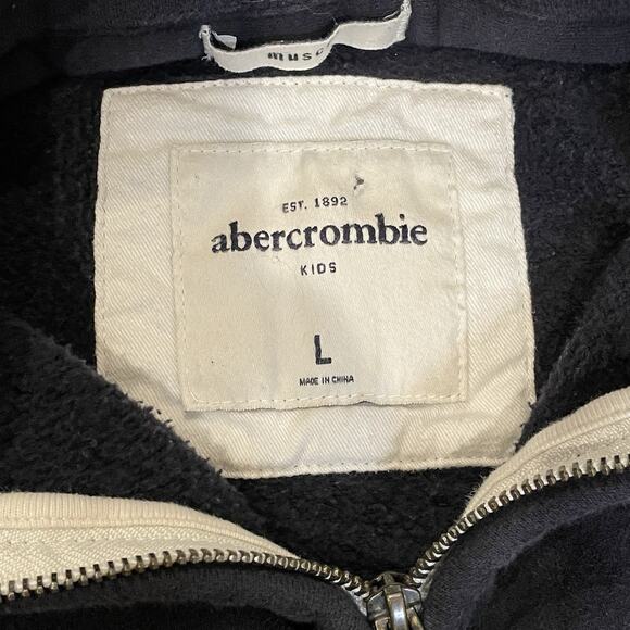 Abercrombie Fitch Hoodie Kids L Spell Out Sleeve Y2K Moose Logo Heavyweight Boys - Picture 6 of 9